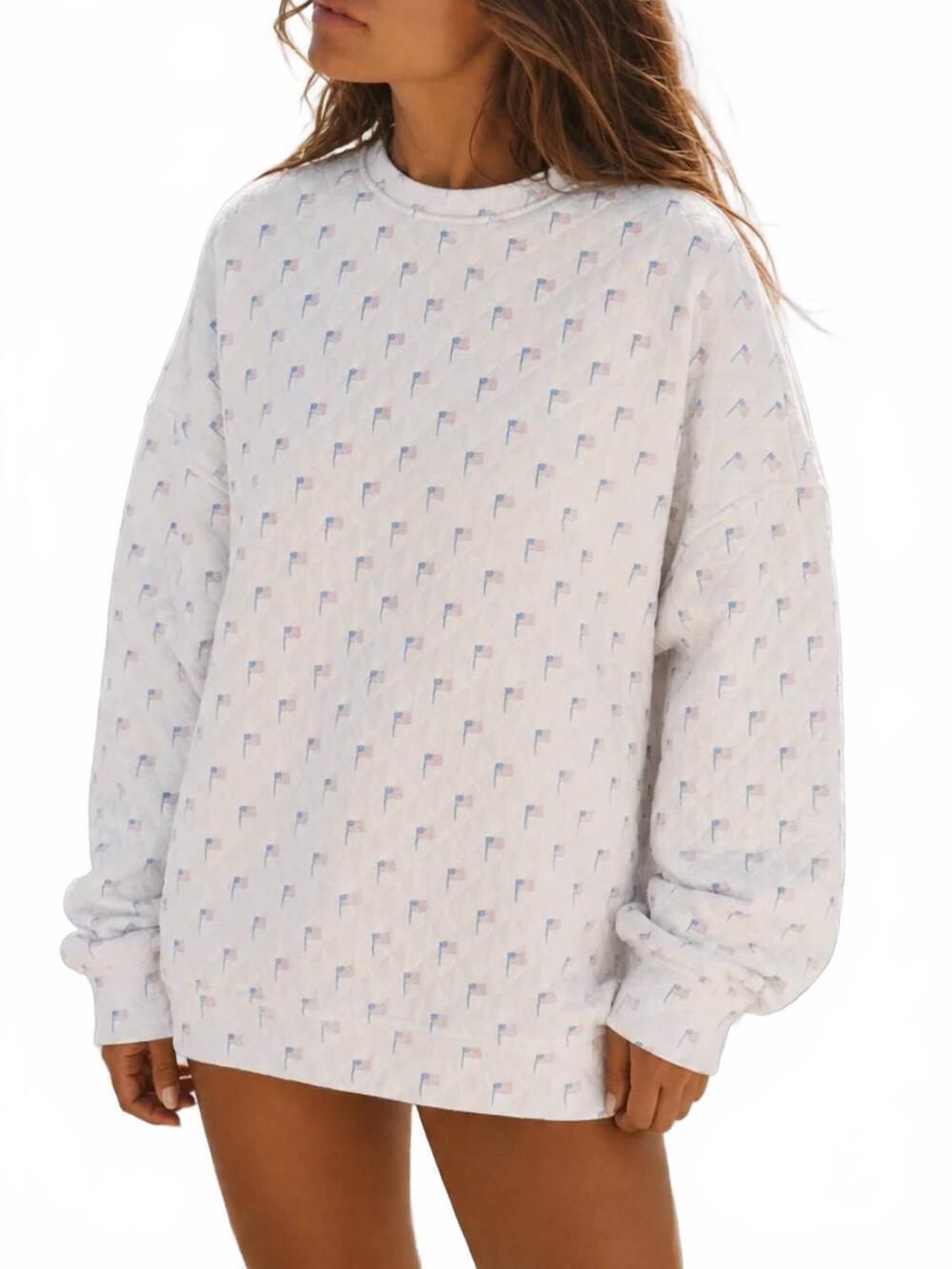 NEW SUNKISSED COCONUT flag quilted pullover sweatshirt in white